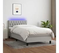 Sommier à Lattes de lit Matelas LED Gris Clair 90x190cm lit Complet avec tête réglable Bande Lumineuse USB Couchage Confortable Ressort ensaché Design Moderne Chambre