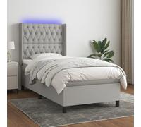 Vidaxl Sommier Tapissier Matelas Et Led Gris Clair 100x200 Cm Tissu Multicolore