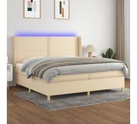 vidaXL Boxspring met matras en LED stof crÃmekleurig 200x200 cm3138826 Blanc G