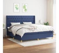 Sommier à lattes de lit met matras Blauw 200x200 cm Stof stevig medium ondersteuning hoofdbord in hoogte verstelbaar enkelverpakte pocketvering matras met topmatras comfortabele slaapkamer meubel
