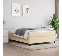 vidaXL Cadre de lit à Lattes, Lit Rembourré avec Pieds, Lit Double avec Sommier à Lattes, Lit Adulte de Chambre à Coucher, Moderne, Crème 140x190 cm Tissu