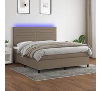 Sommier à Lattes de Lit Taupe 160x200cm, Tissu Durable, avec Matelas à Ressorts Ensachés et Bande LED RVB, Tête de Lit Réglable, Mobilier de Chambre Moderne
