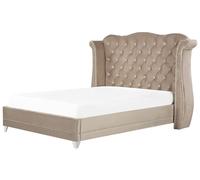 Sommier à Lattes et Cadre de Lit Double 180 x 200 cm en Velours Taupe Chic Ayett