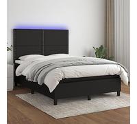 Sommier à Lattes Lit Double 140x190 cm Noir en Tissu Durable avec Matelas Ressorts Ensachés, Surmatelas Mousse, Tête de Lit Réglable et Bande LED Colorée pour Chambre Moderne