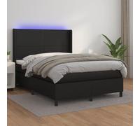Sommier à Lattes Lit Double 140x200cm, Cadre Matelas LED Noir en Similicuir Durable avec Tête de Lit Réglable, Meuble de Chambre Moderne