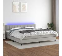 Sommier a lattes Lit Matelas LED Gris clair 200x200 cm Tissu Upholstered Bed Frame with Height Adjustable Headboard, USB Powered Colourful LED Strip, Pocket Sprung Mattress Comfortable Sleep Bedroom