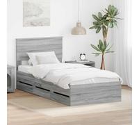 Sommier à lattes moderne gris sonoma 75x190 cm en bois d'ingénierie, avec tiroirs cachés et support fixe à lattes.