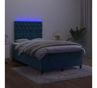 Sommier à Lattes tapissier avec Matelas à Ressorts 120x190 cm Bleu foncé Velours, Bande LED intégrée, tête de lit réglable, mobilier Chambre Confortable et Moderne