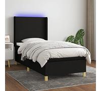 Sommier à Lattes tapissier Noir avec Matelas 80x200cm et Bande LED intégrée, Tissu Respirant, tête de lit réglable pour Chambre à Coucher Confortable et Moderne