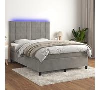 Sommier à Lattes tapissier Velours Gris Clair avec Matelas Ressorts ensachés 140x190 cm tête de lit réglable et Bande LED pour Chambre Confortable et Moderne