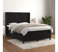Sommier a lettes de lit ensemble avec matelas a ressorts ensaches Noir 140x190 cm Velours lot complet cadre bois tete de lit reglable confortable pour un sommeil reparateur chambre adulte