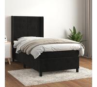 Sommier a lettes per letto con materasso 90x190 cm, letto completo in velluto nero con testiera regolabile, rete e materasso a molle insacchettate per sonno ristoratore, struttura legno di larice