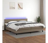 Sommier avec Matelas et LED 200x200cm Tissu Taupe - Cadre de Lit Moderne avec Tete de Lit Reglable, Bandes Lumineuses RGB, Ressorts Ensaches et Surmatelas Confortable pour Chambre a Coucher