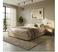 Sommier coffre - SAMPUR - Vegas - 90x190 cm - Tissu bouclette sable - Coffre 900 L