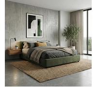 Sommier Coffre Vegas - 140x190 cm - Tissu Bouclette Vert - Grand espace de stockage