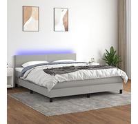 Sommier con Matasse e LED Grigio Chiaro 160x200 cm Telaio con Testiera Regolabile, Letto Matrimoniale con Materasso a Molle Insacchettate Topper Morbido, Struttura in Legno e Tessuto Camera da Letto