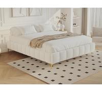 Sommier déco tapissier 160 x 200 cm tissu bouclette et pieds dorés - SHEN de YSMEE