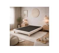 Sommier déco tapissier en tissu bouclette Nuage 180x200 Blanc Écume - Ecru - Garantie 5 ans - Someo