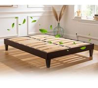 Sommier en Kit Tissu Gris - 140 x 200 cm à Latte 2 Places en Bois Massif, Technologie Tri-Lattes, Structure Robuste avec Pieds Inclus, Aération Optimale, Montage Facile, Lit Ergonomique