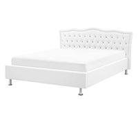 Sommier et Cadre de Lit Double 140 x 200 cm en Cuir PU Blanc Tête de Lit Cloutée Metz