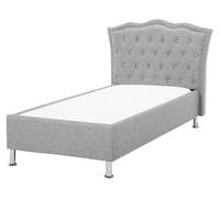 Sommier et Cadre de Lit Simple 90 x 200 cm en Tissu Gris Tête de Lit Cloutée Met