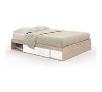 IDMarket Cadre de lit double SALEM avec rangements et sommier 160 x 200 cm façon hêtre et blanc