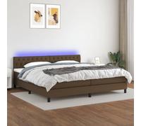 Sommier lattes Lit Matelas LED Marron foncé 200x200 cm Bed Frame with Adjustable Headboard, Pocket Spring Mattress, USB Light Strip, Dark Brown Fabric Upholstered 2x Single Mattresses Included