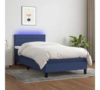 Sommier letto con materasso a molle insacchettate e LED Blu 80x200cm Tissuto testiera regolabile USB, struttura imbottita con materassino memory foam, completo con barra luminosa camera da letto