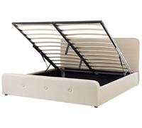Sommier Lit Double avec Rangement 180 x 200 cm en Tissu Beige Style Moderne Rennes