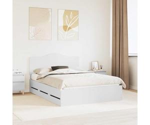 Sommier moderne avec tiroir blanc 160x200 cm en bois d'ingénierie, design rectangulaire avec lignes épurées, lattes rigides pour un soutien stable du matelas, caché