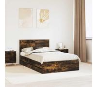 Sommier moderne Chêne fumé 120x200 cm en bois d'ingénierie, équipé de tiroirs cachés et d'un support à lattes fixe, offre un soutien stable au matelas et