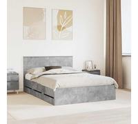 Sommier moderne en béton gris 140 x 190 cm en bois d'ingénierie, équipé de tiroirs de rangement cachés, les lattes robustes assurent un maintien stable du matelas