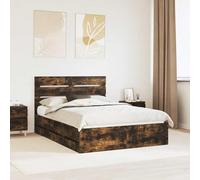 Sommier moderne en bois d'ingénierie de couleur chêne fumé 160x200 cm, équipé de compartiments cachés et d'un système de lattes rigides pour un maintien stable du matelas.