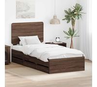 Sommier moderne en bois d'ingénierie en chêne marron 75x190 cm avec tiroir de rangement caché, cadre solide et montage facile.