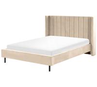 Sommier pour Lit Double 140 x 200 cm en Velours Beige Tête de Lit Haute Villette