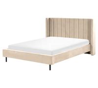 Sommier pour Lit Double 160 x 200 cm en Velours Beige Tête de Lit Haute Villette
