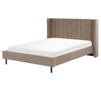 Sommier pour Lit Double 160 x 200 cm en Velours Taupe Tête de Lit Haute Villette