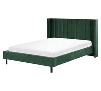 Sommier pour Lit Double 160 x 200 cm en Velours Vert Tête de Lit Haute Villette