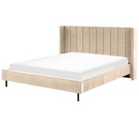 Sommier pour Lit Double 180 x 200 cm en Velours Beige Tête de Lit Haute Villette