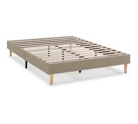 Sommier tapissier 140x200 cm - 30 cm, finition tissu beige sur lattes en bois, structure démontable et facile à monter