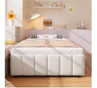 Sommier tapissier 90 x 200 cm beige à lattes avec rangement hydraulique, sans tête de lit