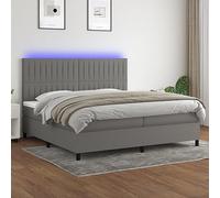 Sommier Tapissier avec Matelas 200x200 cm Gris, Tête de Lit Réglable, Bandes LED RGB, Cadre Lit Adulte Confortable et Moderne pour Chambre à Coucher