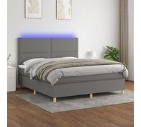 Sommier Tapissier avec Matelas à Ressorts Ensachés et LED Réglable, Tête de Lit Ajustable, Cadre de Lit Gris 180x200 cm pour Chambre Adulte, Confort et Design Moderne