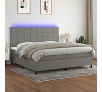 Sommier Tapissier avec Matelas et LED Gris 200x200 cm, Tête de Lit Réglable, Cadre de Lit à Lattes Surmatelas, Ensemble de Chambre Confortable et Moderne pour Adultes
