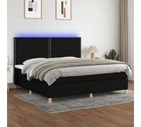 Sommier Tapissier avec Matelas et LED, Lit 200x200 cm Noir, Tête de Lit Réglable, Cadre en Tissu Durable, Inclut Surmatelas Confortable pour Chambre à Coucher Moderne