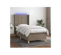 Sommier tapissier avec matelas et LED Taupe 90x200 cm Tissu