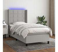 Sommier Tapissier avec Matelas Intégré à Ressorts Ensachés et LED RGB, Tête de Lit Réglable, 90x200 cm Gris Clair, pour Chambre à Coucher Moderne et Confortable