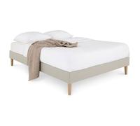 Sommier tapissier BREST 160 x 200 cm structure en bois et revêtement en tissu beige, cadre de lit avec pieds