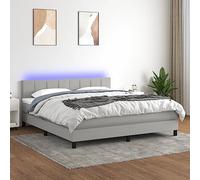 Sommier tapissier con testiera regolabile e matelas a molle insacchettate con LED topper, letto con luce USB, grigio chiaro 180x200 cm, struttura in legno e tessuto traspirante per camera da letto