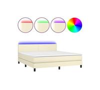 vidaXL – Sommier tapissier avec matelas et LED 180x200 cm Crème Similicuir